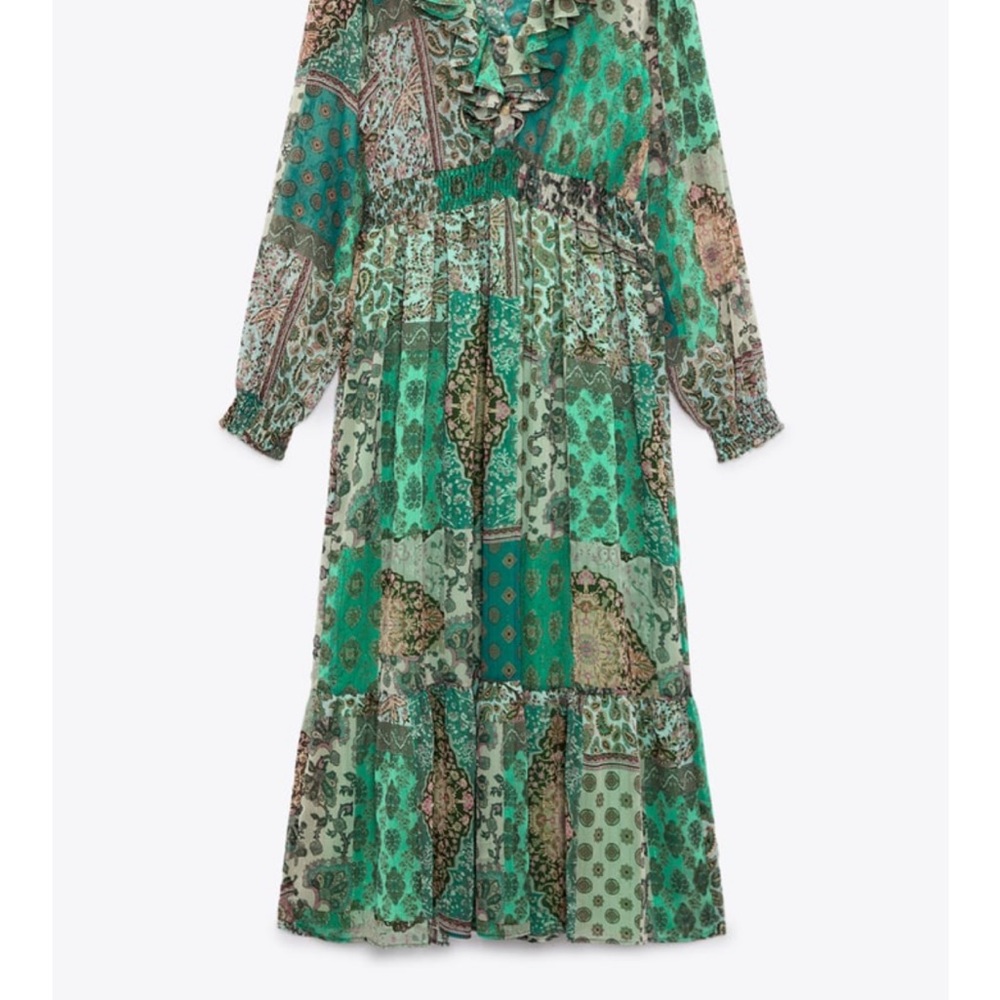 Zara Green Floral Ruffle Dress